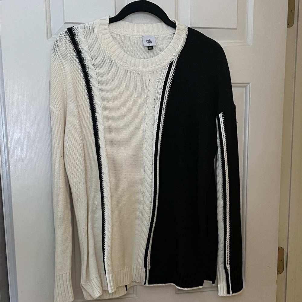 CAbi Black and Cream Crew Neck Sweater